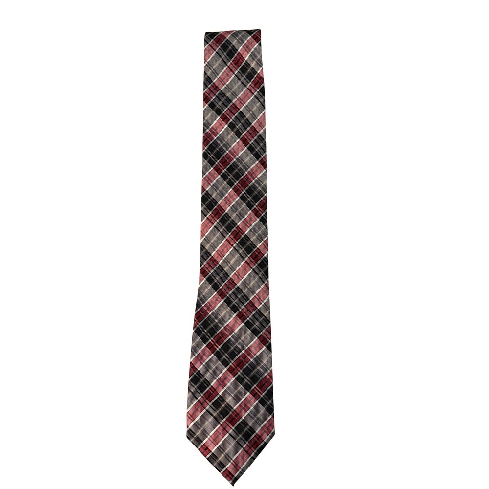 Ben Sherman Mens Silk‎ Necktie Black Red Grey Plaid Tartan Hand Made Classic Tie